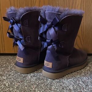 UGG Dark Purple Boots with Ribbon Accents